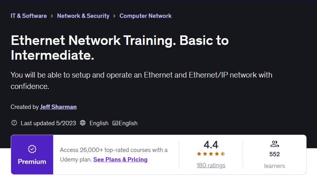 Ethernet and Ethernet/IP network training course on Udemy.