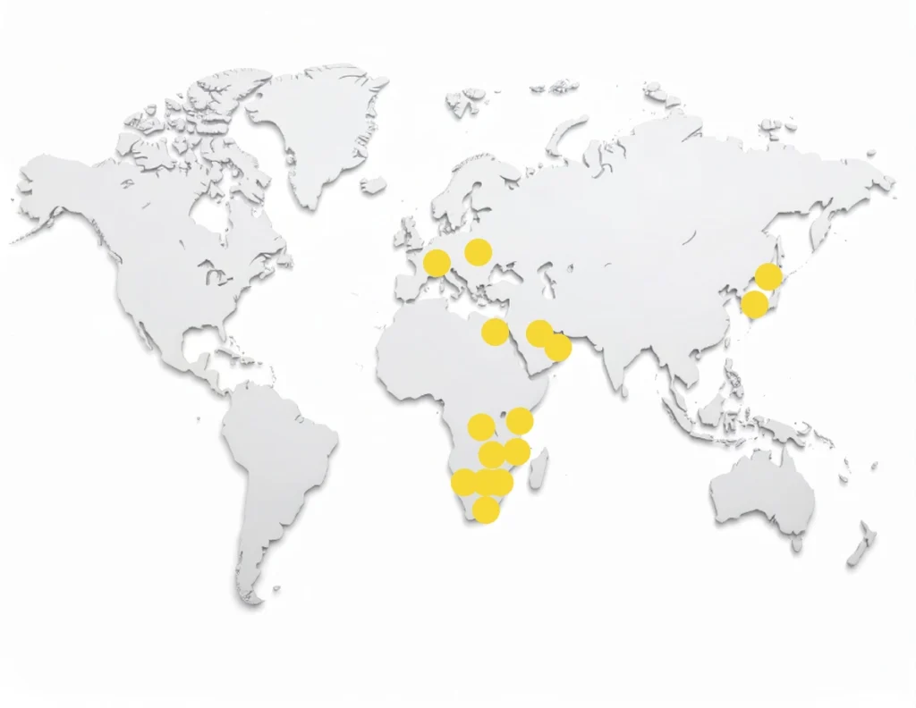 World map highlighting countries where Jeff Sharman has delivered training and automation projects.