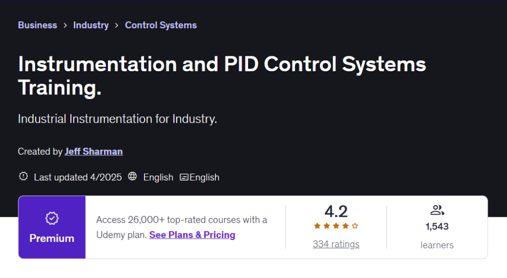 Instrumentation and PID control systems training course on Udemy.
