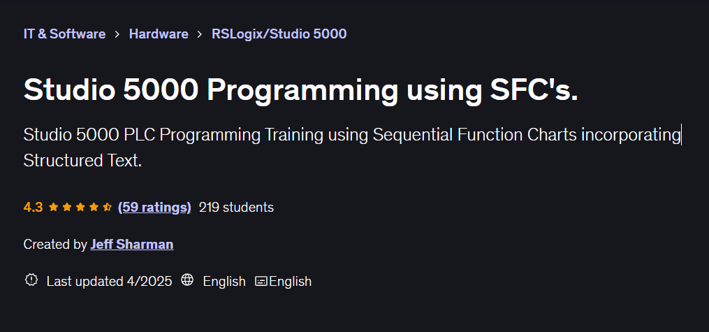 Studio 5000 PLC programming training using Sequential Function Charts.